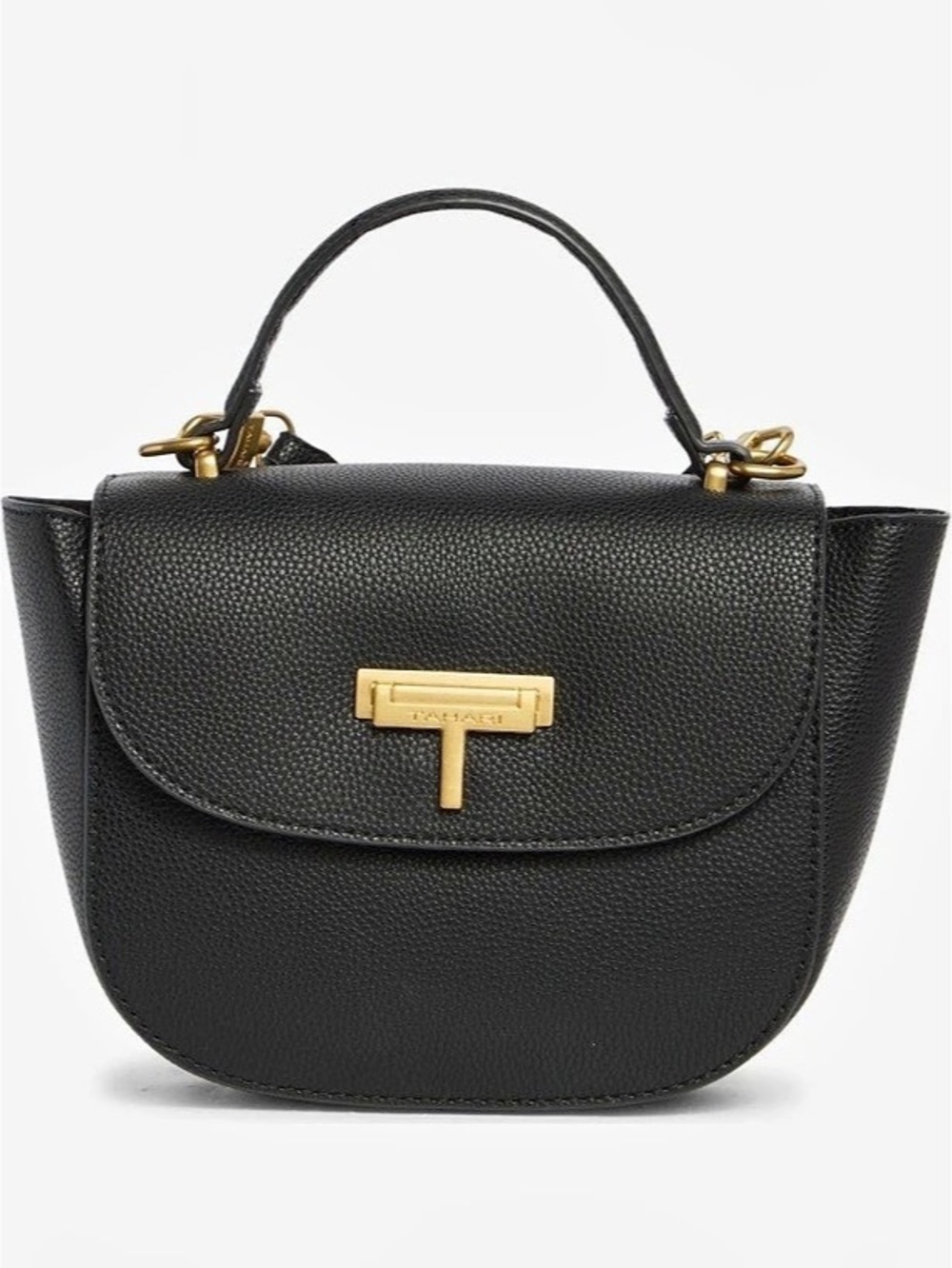 Tahari Ariana Curved Leather Top Handle Bag Black